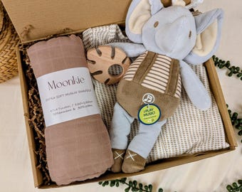 Elephant baby box, elephant baby gift, baby boy gift set, baby shower gift, newborn gift basket, Plush and swaddle baby gift