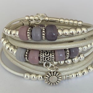 Boho bracelet, Boho bracelet for women, Leather wrap bracelet, Silver bracelet for women, Women’s leather bracelet, Beaded bracelet