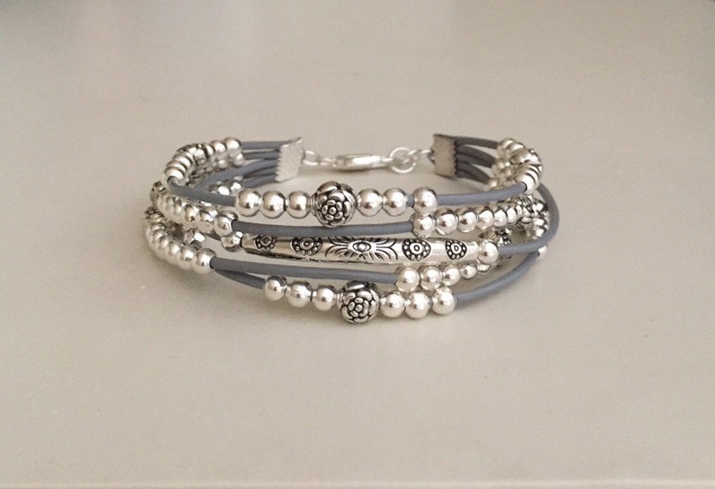 Silver bracelet for women/Boho bracelet/Women's leather | Etsy