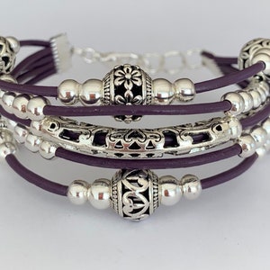 Bohemian jewelry, Boho bracelet, Silver bracelet for women, Women’s leather bracelet, Beaded bracelet, Fashion bracelet
