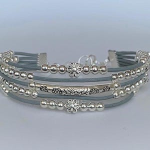 Bracelet for women | Beaded bracelets | Boho | Women&#39;s leather bracelet | Gift |  Leather jewelry | Gray bracelet