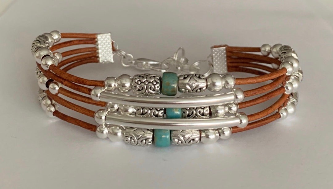 Boho Bracelet Bohemian Jewelry Beaded Leather Bracelet - Etsy