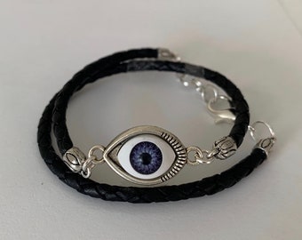 Wrap bracelet, Leather wrap bracelet, Boho bracelet, Women’s leather bracelet, Bohemian jewelry, Fashion jewelry, Evil eye bracelet