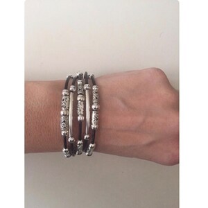 Bracelet for women, Boho bracelet/Women's leather bracelet/Beaded leather bracelet/Bohemian jewelry/Silver bracelet for women image 3