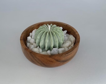 Hand poured Cactus Candle in Wood Bowl | Rustic Boho Decor | Housewarming gift | Boho Cactus Candle | Desert Style Gift | Home Decor