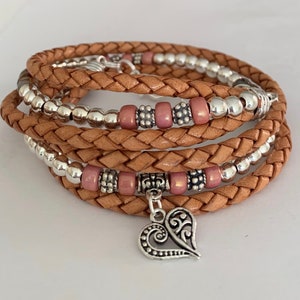 Leather wrap bracelet,  Boho bracelet for women, Silver bracelet for women, Bohemian  jewelry, Beaded bracelet, Charm bracelet