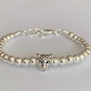 Handmade Silver Plated Beaded Bracelet, Leather Cord, Tiger Bead