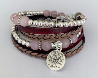 Boho bracelet, Boho bracelet for women, Leather wrap bracelet,  Silver bracelet for women, Women’s leather bracelet, Beaded bracelet