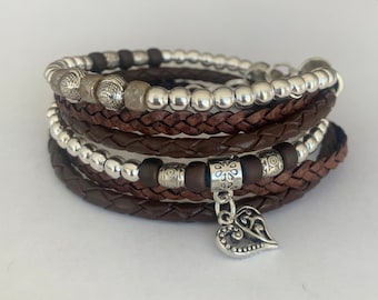 Boho wrap bracelet, Bohemian jewelry, Beaded bracelet, Women’s leather bracelet, Silver bracelet for women,  Fashion jewelry