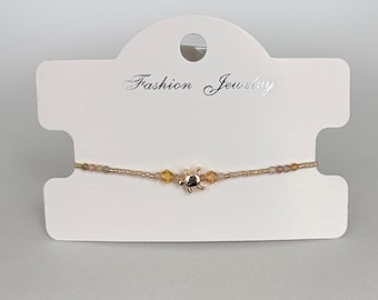 Adjustable Seed Bead Bracelet, Gemstone Accent, Delicate Jewelry