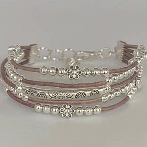 Silver bracelet for women | Boho bracelet | Women&#39;s leather bracelet | Beaded leather | Gift | Bohemian jewelry | Bracelet for women