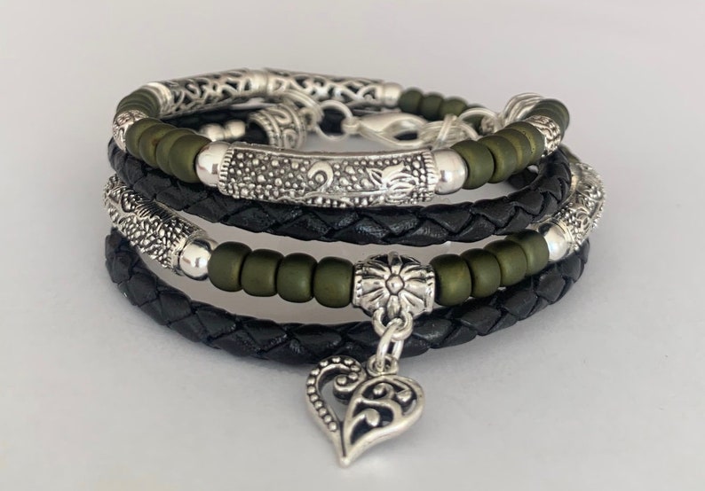 Boho bracelet, Beaded leather bracelet, Wrap bracelet, Bohemian jewelry, Charm bracelet, Bracelet for women, Bild 1