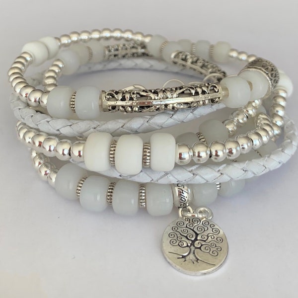 Boho bracelet/Women's leather bracelet/Beaded leather bracelet/Bohemian jewelry/Silver bracelet for women /Fashion jewelry