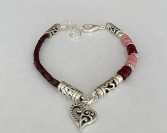 Women's leather bracelet, Beaded leather bracelet, Bohemian jewelry, Boho bracelet, Silver plated leather bracelet, Fashion jewelry