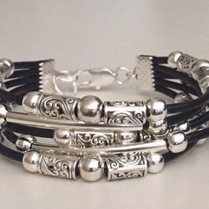 Bracelet pour femme/Bracelet bohème/Bracelet en cuir pour femme/Bracelet en cuir avec perles/Bijoux bohème/Cadeau pour elle image 1