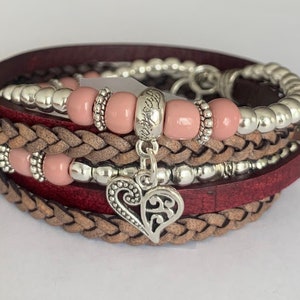 Boho bracelet, Boho bracelet for women, Leather wrap bracelet,  Silver bracelet for women, Women’s leather bracelet, Beaded bracelet