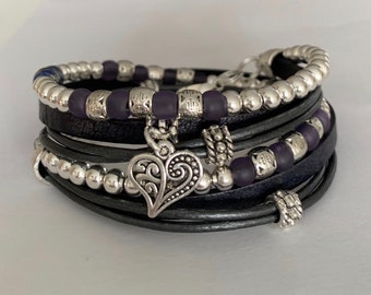 Boho bracelet, Bohemian jewelry, Beaded bracelet, Wrap bracelet, Fashion jewelry, Women’s leather bracelet