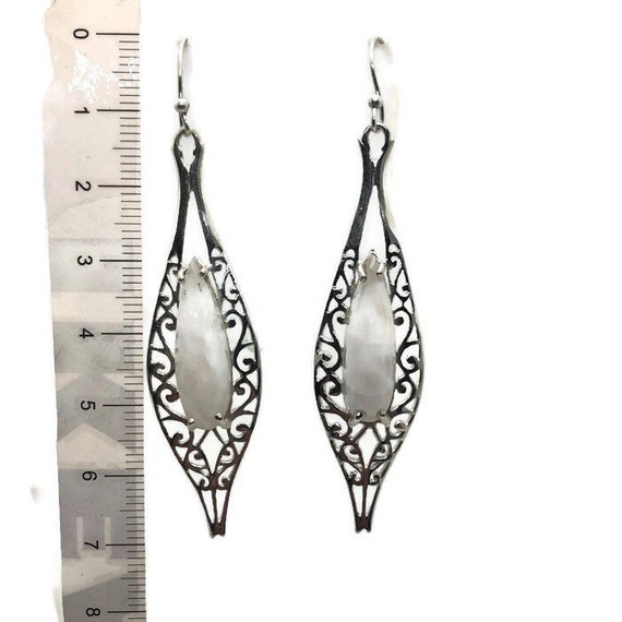 Fashion Jewelry Teardrop Cut Rainbow Moonstone Gems Silver Dangle Crochet Boucles D/'oreilles