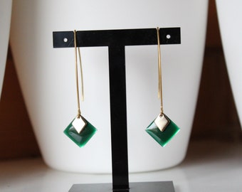 Fir green and gold earrings, stainless steel, dangling, gift idea, birthday, Christmas