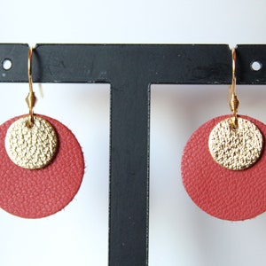 terracotta and gold leather earrings, lambskin minimalist jewelry, gift idea, birthday, Christmas