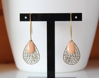 Earrings powder pink, gold, lasercut, pendant, gift idea, birthday, christmas