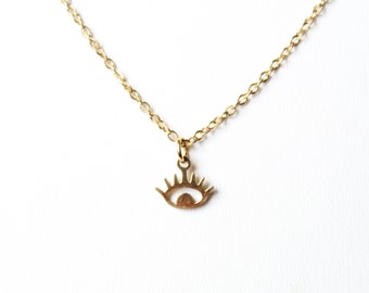 Collier fin doré, pendentif oeil, chaîne acier inoxydable, fait main, bijou minimaliste, idée cadeau