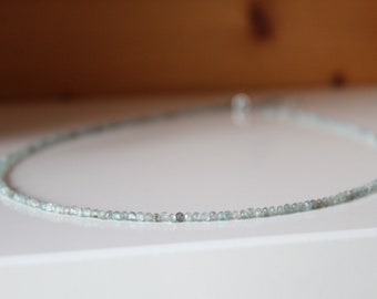 Thin faceted natural pearl necklace, blue kyanite, minimalist jewel, gift idea
