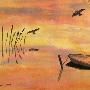 Lege boot en riet wenskaart