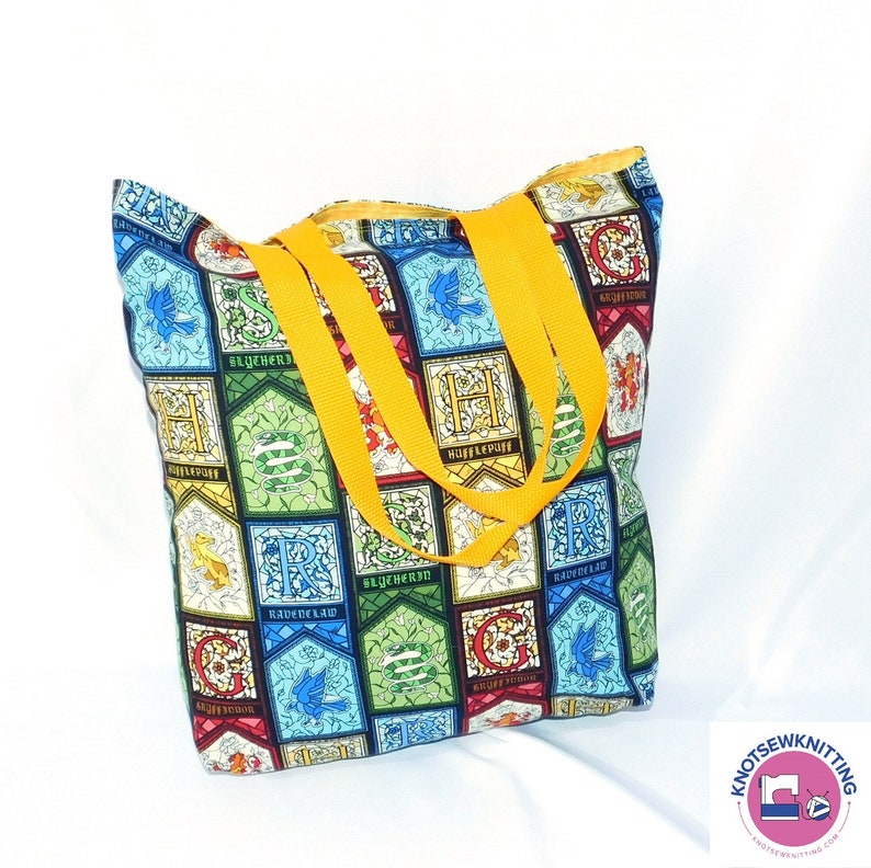 Harry Potter Hogwarts Hufflepuff Slytheran Tote Project Grocery Craft Reusable Reversible Bag