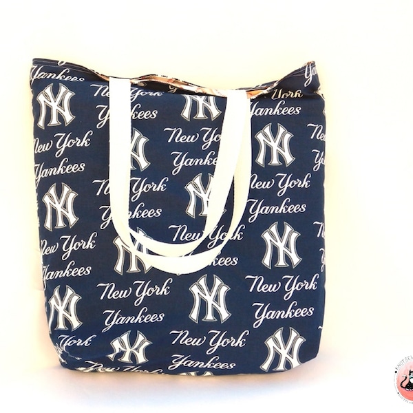 New York Yankees Baseball Lined Reversible Reusable Tote Grocery Shopping Project Craft Book Beach Gift Bag Washable Sturdy Free Shipping