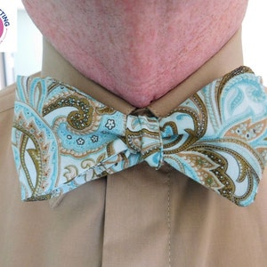 Teal and Taupe Paisley Bow Tie - Bowtie, Bow Tie, Men&#39;s Bowtie, Men&#39;s Bow Tie, Bowties, Bow Ties, Wedding Ties, Ties