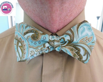 Teal and Taupe Paisley Bow Tie - Bowtie, Bow Tie, Men's Bowtie, Men's Bow Tie, Bowties, Bow Ties, Wedding Ties, Ties