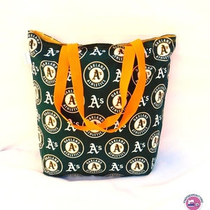 Oakland A&#39;s Baseball Lined Reversible Reusable Tote Grocery Shopping Project Craft Book Beach Gift Bag Washable Sturdy Free Shipping