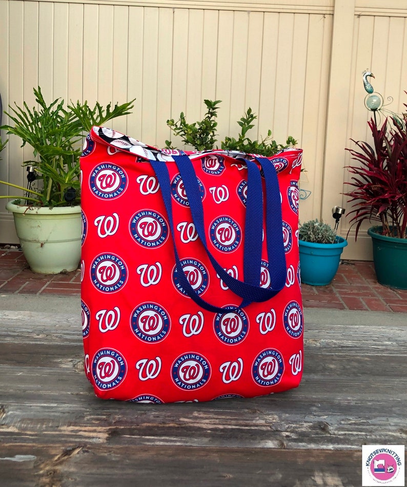 Washington Nationals Baseball Lined Tote Reversible Reusable Grocery Project Craft Book Beach Shopping Bag Washable Free Shipping
