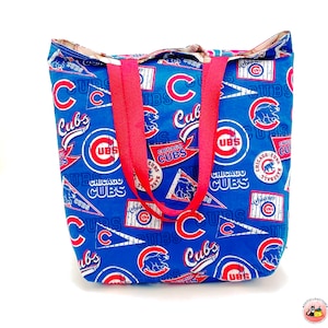 Chicago Cubs Baseball Lined Reversible Reusable Tote Grocery Shopping Project Craft Book Beach Gift Bag Washable Sturdy Free Shipping