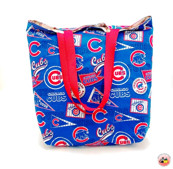 Chicago Cubs Baseball Lined Reversible Reusable Tote Grocery Shopping  Project Craft Book Beach Gift Bag Washable Sturdy Free Shipping