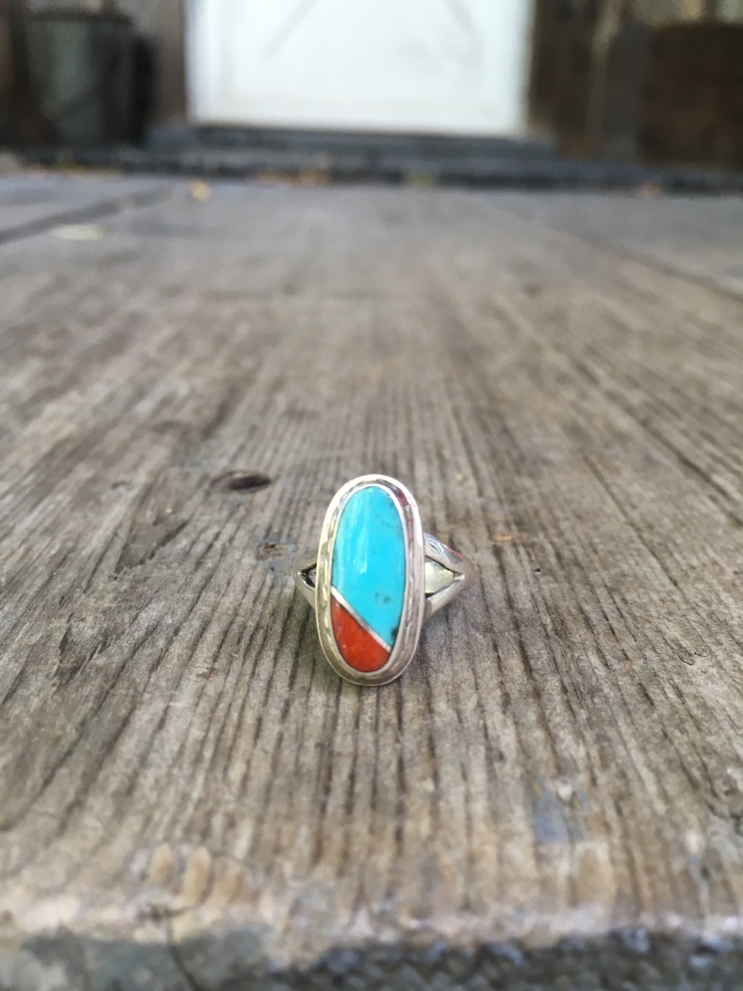 Sleeping Beauty Turquoise and Coral Sterling Silver Ring - Etsy
