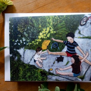 Original Kunst Blanko Grußkarte Briefträger - "Kinderspiel"