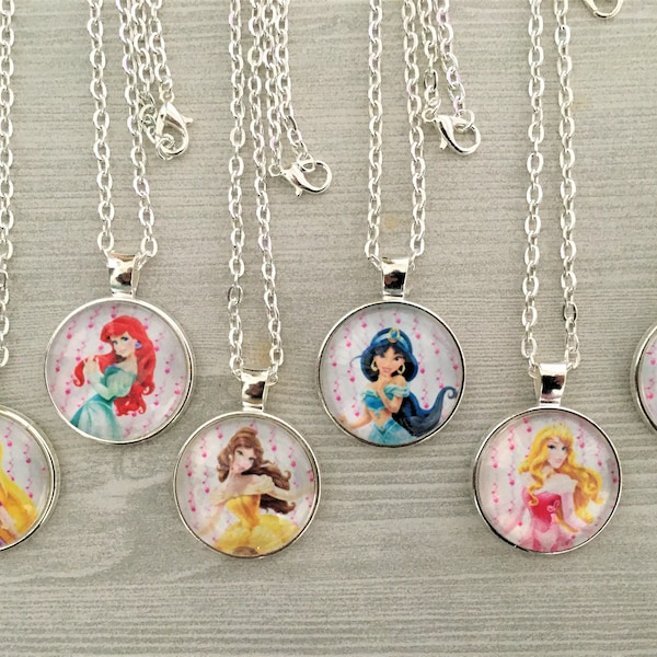 Necklace,Rapunzel,Ariel,Belle,Jasmine,Sleeping Beauty,Cinderella,Photo Shoot,Silver Necklace,Gift,Birthday,Pendant,Princess,18 Inch Necklace