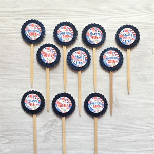 Cupcake Toppers,4th of July,Independence Day,July 4th,Set of 10,July 4th Decorations,Party Favor,Birthday,Handmade,Gift,Double Sided