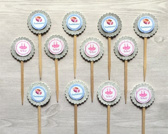 Gender Reveal Cupcake Toppers,Gender Reveal,Cupcake Toppers,Gender Reveal Party,Set of 12,Party Favor,Baby Shower,Handmade,Double Sided