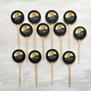 25th Anniversary Cupcake Toppers,25th Anniversary,Cupcake Toppers,Happy Anniversary,Set of 12,Anniversary Party,Party Favor,Double Sided