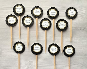 Retirement Cupcake Toppers,Retirement,Cupcake Toppers,Retirement Party,Set of 12,Retirement Party Cupcake Toppers,Handmade,Double Sided