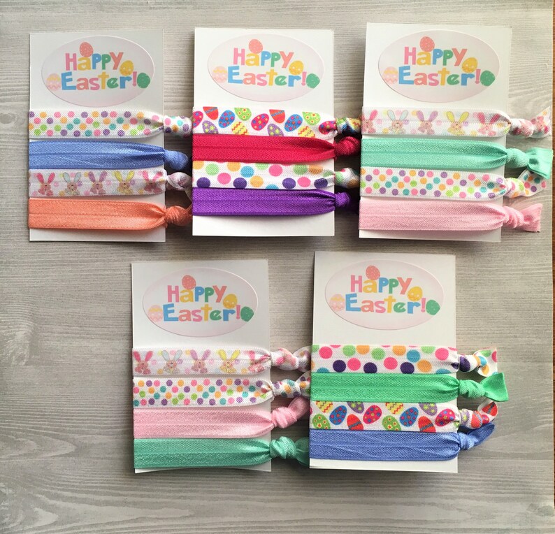 Easter Hair Ties,Knotted Hair Ties,Easter Eggs,Easter Bunnies,Elastic Hair Ties,No Crease Hair Ties,Elastic Bracelets,Ponytail,Party Favor