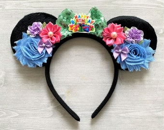 Birthday Ears,Birthday Mouse Ears,Mouse Ears,Happy Birthday,Minnie Mouse Ears,Mickey Mouse Ears,Girls Headband,Minnie Ears,Mickey Ears,Gift