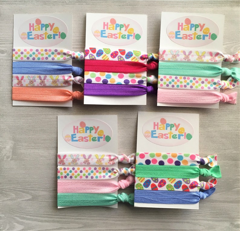 Easter Hair Ties,Knotted Hair Ties,Easter Eggs,Easter Bunnies,Elastic Hair Ties,No Crease Hair Ties,Elastic Bracelets,Ponytail,Party Favor