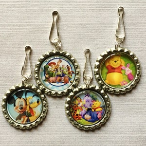 Zipper Pulls,Zipper Pull Charms,Toy Story,Mickey Mouse and Pluto,Winnie the Pooh,Bottle Cap Zipper Pull Charms,Gift,Handmade