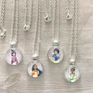 Necklace,Mulan,Pocahontas,Snow White,Tiana,Photo Shoot,Silver Necklace,Gift,Birthday,Pendant,Princess,18 Inch Necklace,Handmade,Party Favor