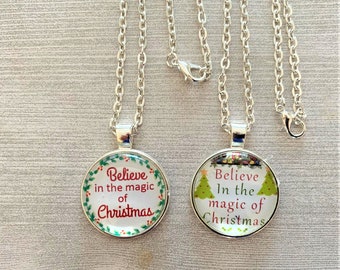 Christmas Necklace,Necklace,Christmas,Believe,Photo Shoot,Silver Necklace,Gift,Pendant,Girls Necklace,Christmas Gift,18 Inch Necklace