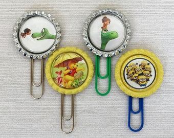 Planner Clip,Bookmark,Winnie the Pooh, Minions,Arlo and Spot,Large Paper Clip,Page Marker,Bookmark Clip,Bottle Cap,Party Favor,Gift,Handmade